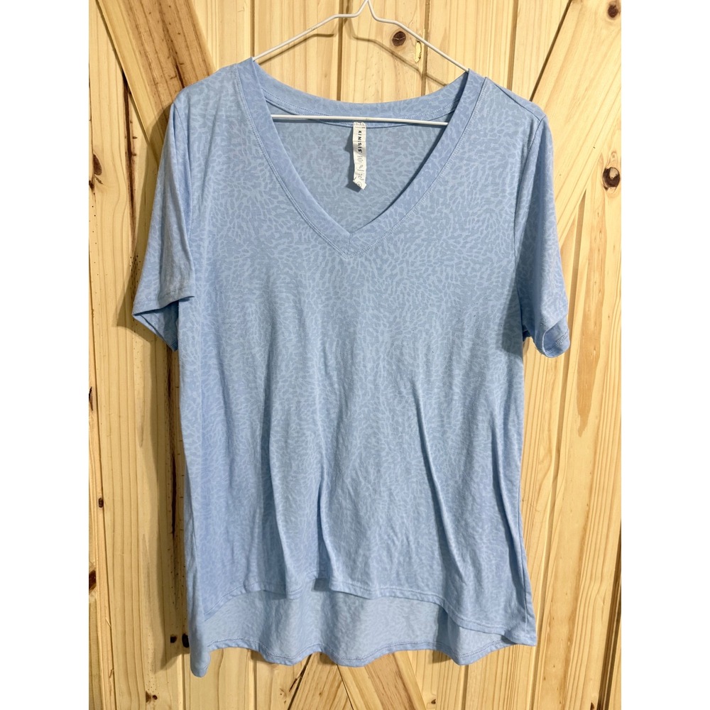 Kinesis Womens XL Blue Leopard Print V-Neck Active T-Shirt High Low Hem Stretch